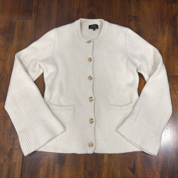 Quince | Mongolian Cashmere Structured Cardigan | Ivory | Medium - Picture 2 of 6